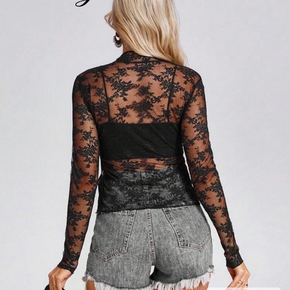 Black Lace Sheer Top - Picture 2 of 2